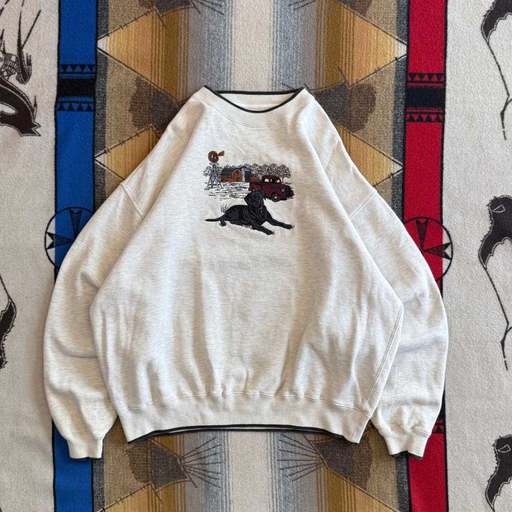 Croft & Barrow Sport Mens XL Gray Embroidered Black Lab Dog Farm Sweatshirt